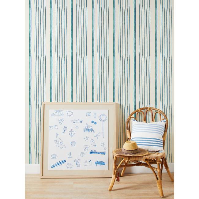 Nathan Turner Two-Tone Stripe Grasscloth Wallpaper, Sea Green/Blue - Wallpaper - 2
