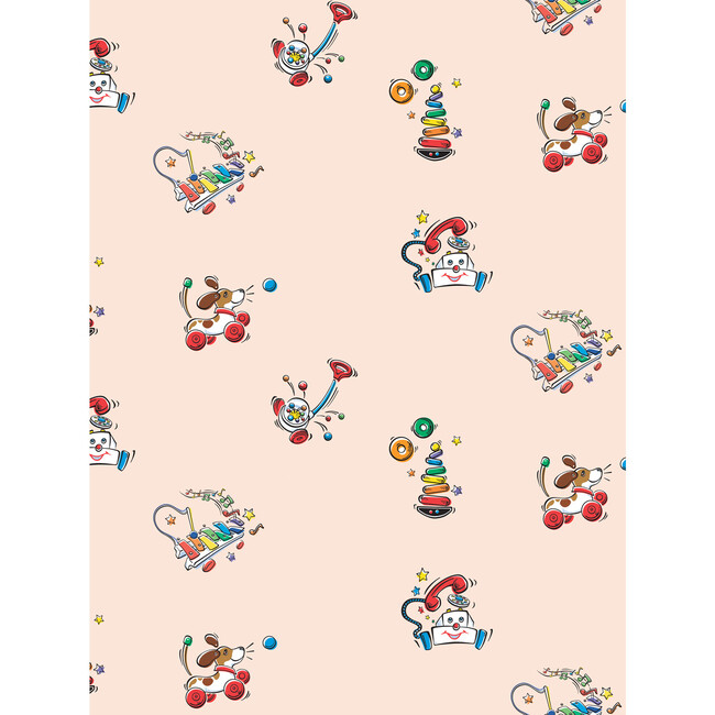 Fisher Price Vintage Animated Toys Removable Wallpaper, Peach