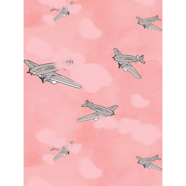 Fisher Price Vintage Toy Airplane Traditional Wallpaper, Grey Sunset