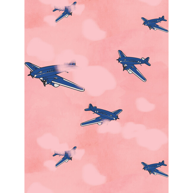 Fisher Price Vintage Toy Airplane Traditional Wallpaper, Navy Sunset