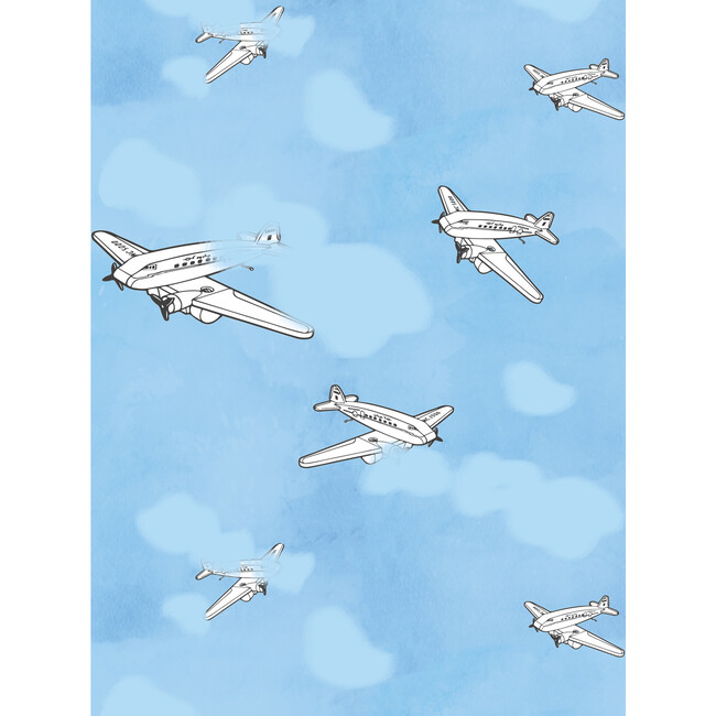 Fisher Price Vintage Toy Airplane Traditional Wallpaper, White