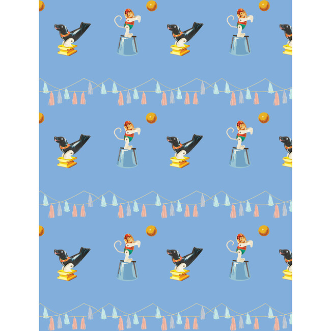 Fisher Price Seal & Monkey Circus Traditional Wallpaper, Denim