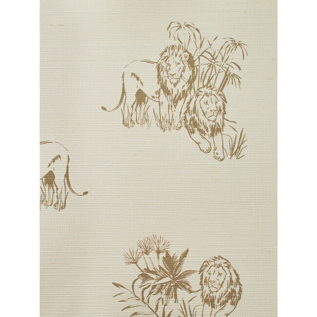 Foliage Lions Grasscloth Wallpaper, White