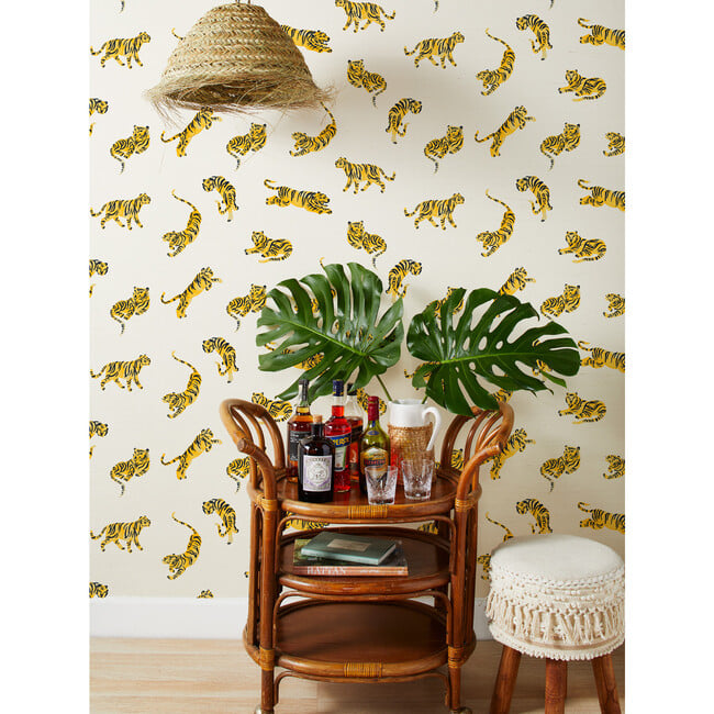 Tigers Grasscloth Wallpaper, White - Wallpaper - 2