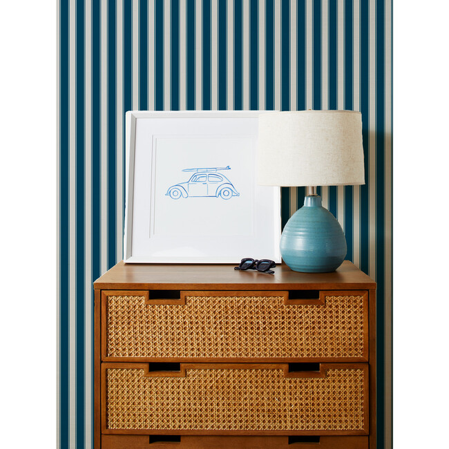 Ojai Stripe Grasscloth Wallpaper, Cadet Blue - Wallpaper - 2