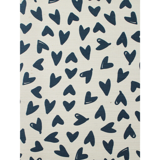 Scattered Hearts Grasscloth Wallpaper, Navy/White