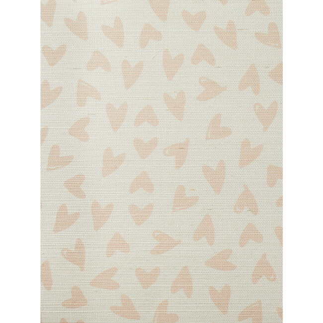 Scattered Hearts Grasscloth Wallpaper, Pink/White