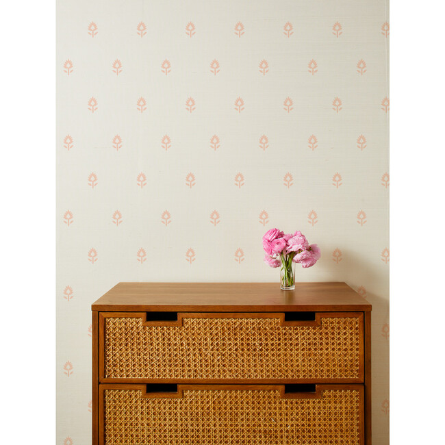 Block Print Grasscloth Wallpaper, Pink/White - Wallpaper - 2