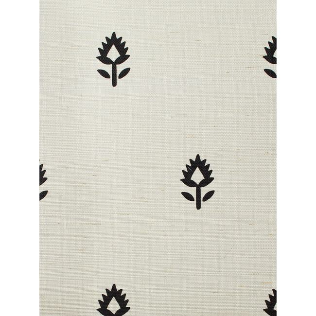 Block Print Grasscloth Wallpaper, Black/White