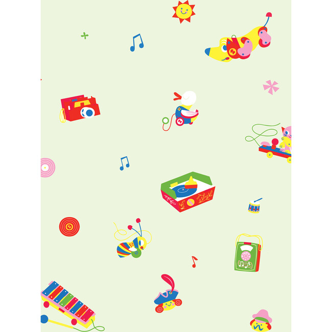 Fisher Price Toy Toss Spaced Traditional Wallpaper, Mint