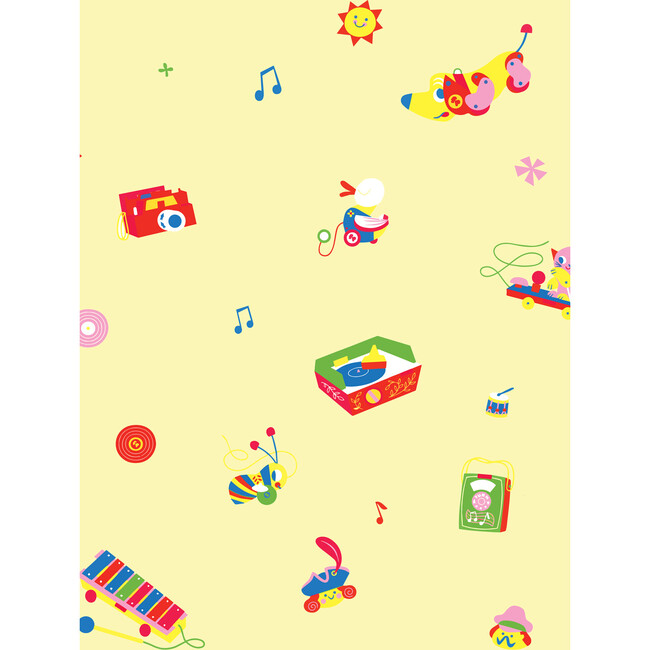 Fisher Price Toy Toss Spaced Removable Wallpaper, Yellow