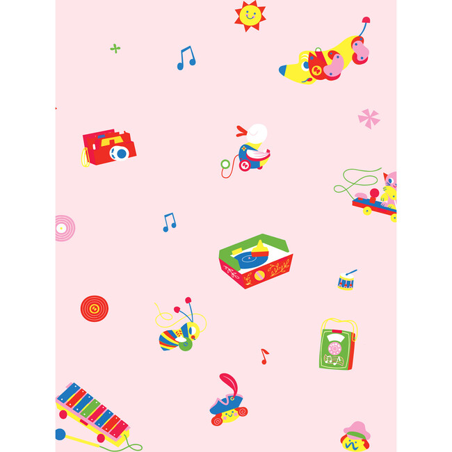 Fisher Price Toy Toss Spaced Removable Wallpaper, Pink