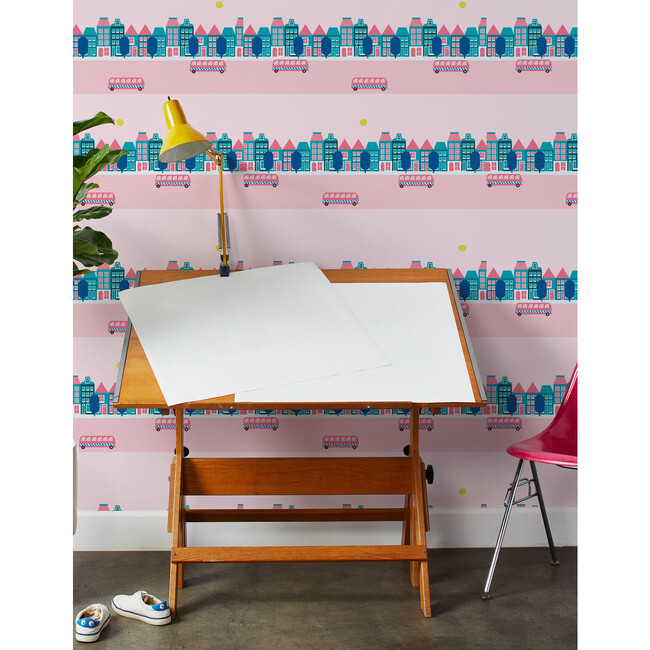 Fisher Price Bus Route Traditional Wallpaper, Pink - Wallpaper - 2