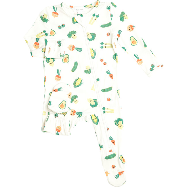 Healthy Greens Zipper Footie, White - Onesies - 1