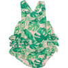 Tropical Leaves, Pink Ruffle Sunsuit, Pink - Rompers - 1 - thumbnail
