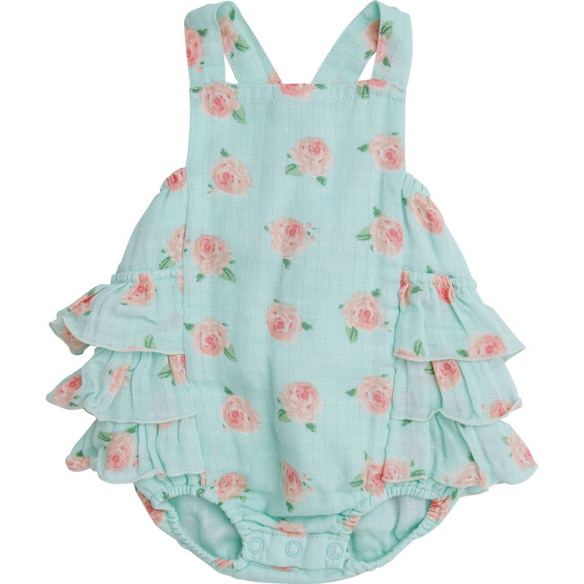 Petite Rose Muslin Ruffle Sunsuit, Blue - Rompers - 1