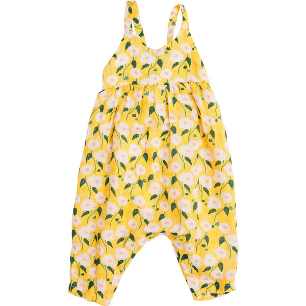 Golden Floral Tie Back Romper, Yellow Angel Dear Rompers