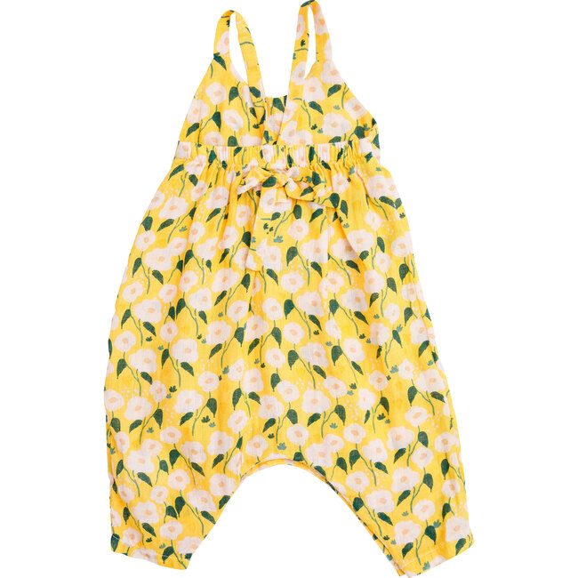 Golden Floral Tie Back Romper, Yellow Angel Dear Rompers