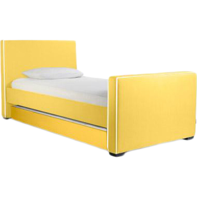 Dorma High Headboard Trundle Bed, Yellow Microfiber & Walnut Frame - Beds - 1