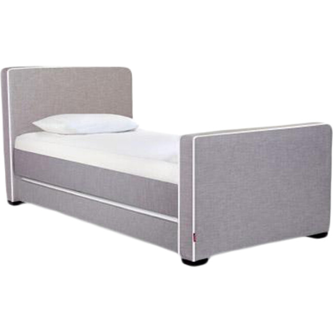 Dorma High Headboard Trundle Bed, Pebble Grey Microfiber & Walnut Frame - Beds - 1
