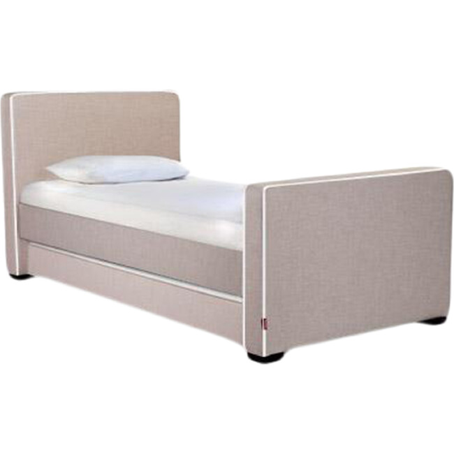 Dorma High Headboard Trundle Bed, Sand Microfiber & Walnut Frame - Beds - 1