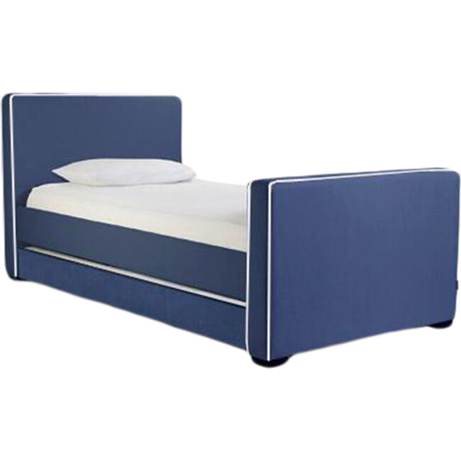 Dorma High Headboard Trundle Bed, Navy Microfiber & Walnut Frame