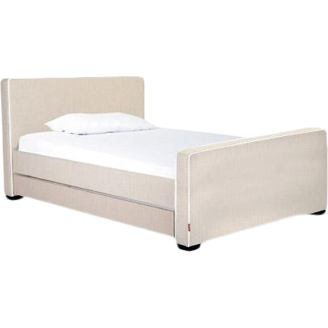Dorma High Headboard Trundle Bed, Sand Microfiber & Walnut Frame - Beds - 2