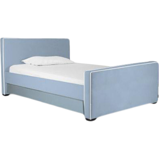 Dorma High Headboard Trundle Bed, Light Blue Microfiber & Walnut Frame - Beds - 2