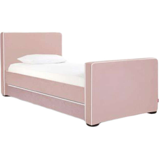 Dorma High Headboard Trundle Bed, Blush Linen & Walnut Frame - Beds - 1