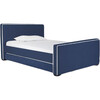 Dorma High Headboard Trundle Bed, Navy Microfiber & Walnut Frame - Beds - 2