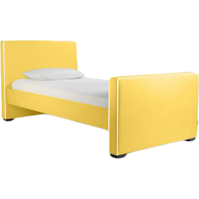 Dorma High Headboard Bed, Yellow Microfiber & Walnut Frame