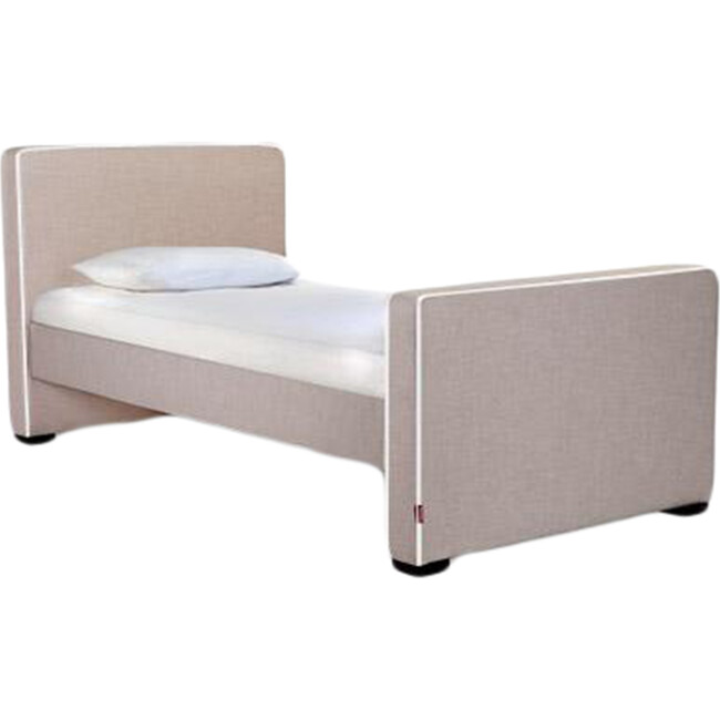 Dorma High Headboard Bed, Sand Microfiber & Walnut Frame - Beds - 1
