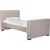 Dorma High Headboard Bed, Sand Microfiber & Walnut Frame - Beds - 1 - thumbnail