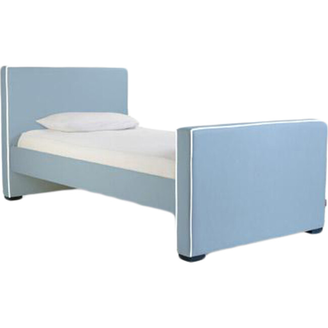 Dorma High Headboard Bed, Light Blue Microfiber & Walnut Frame - Beds - 1