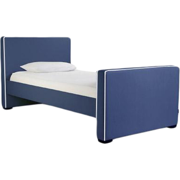 Dorma High Headboard Bed, Navy Microfiber & Walnut Frame Monte Beds