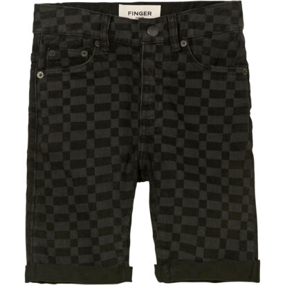 Edmond Denim Checkered Shorts, Black