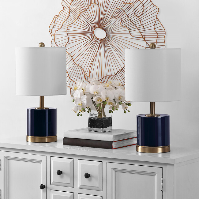 Set of 2 Jayce Glass Table Lamps, Navy - Lighting - 2