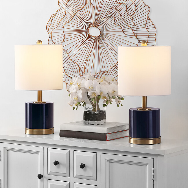 Set of 2 Jayce Glass Table Lamps, Navy - Lighting - 3