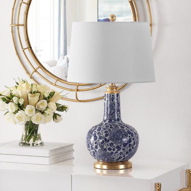 Leia Ceramic Table Lamp, Blue/White - Lighting - 2