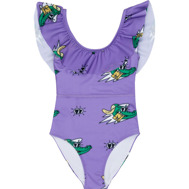 Puff Collar Swimsuit Golden Gator Purple - One Pieces - 1