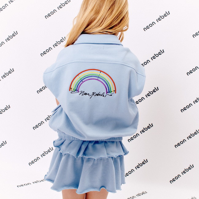 Kelly Sweatshirt Vest, Xenon Blue With Rainbow Embroidery