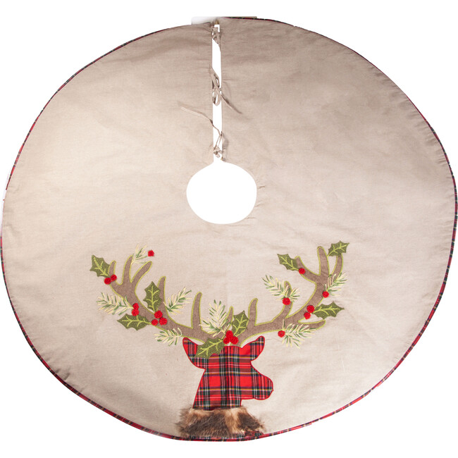 Tartan Reindeer Christmas Tree Skirt - Tree Skirts - 1
