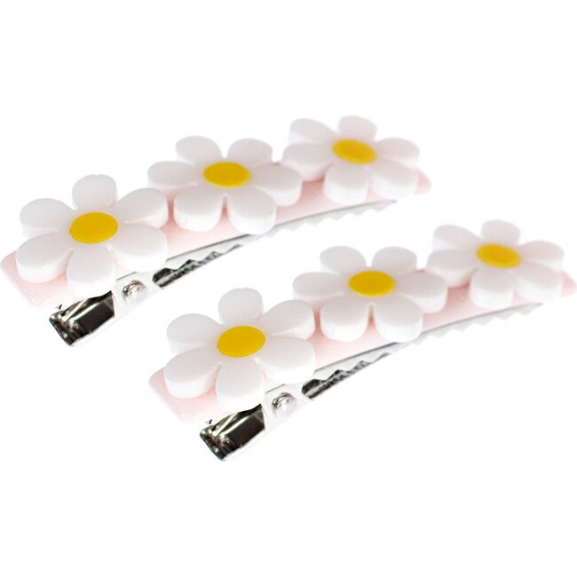 Triple Daisy Alligator Clips, White and Light Pink