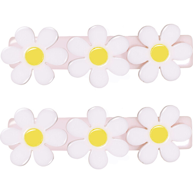 Triple Daisy Alligator Clips, White and Light Pink
