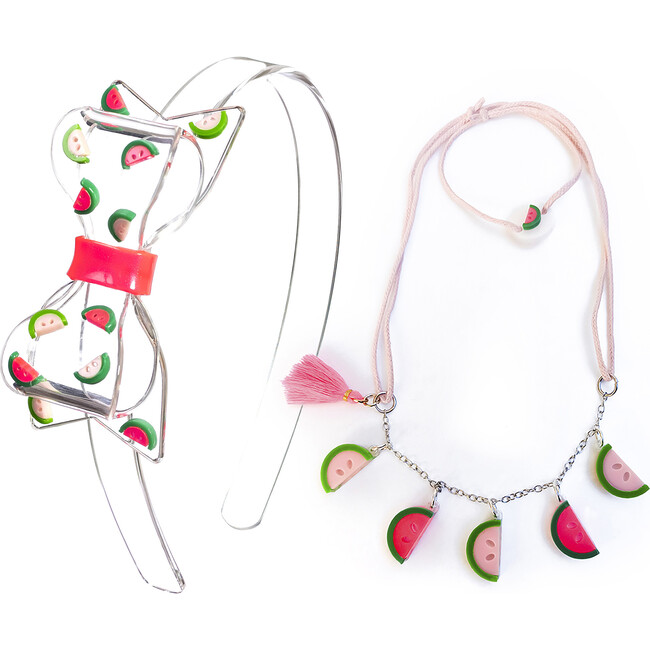 Fat Bow Watermelon Headband and Necklace Bundle - Mixed Accessories Set - 1