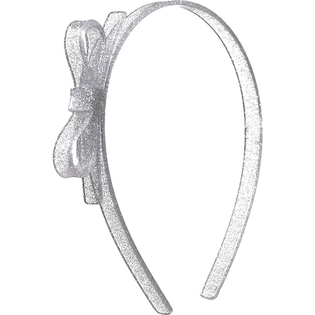 Thin Bow Headband, Glitter Silver