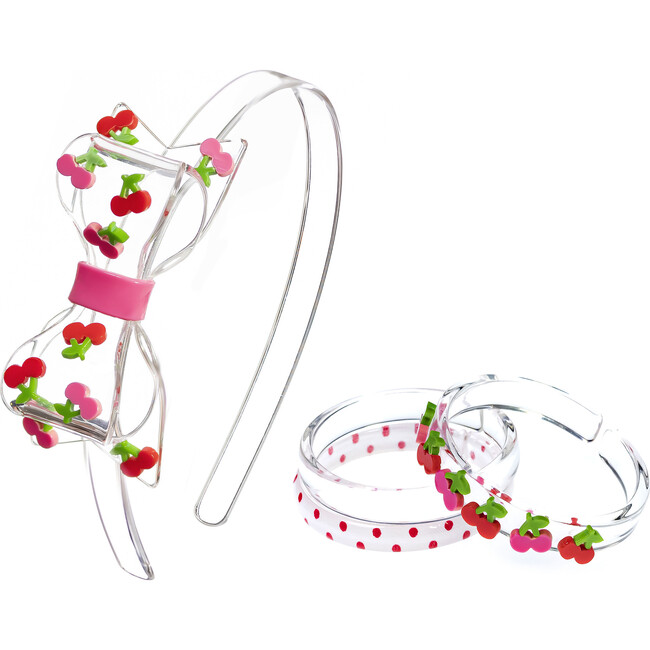 Fat Bow Cherry Headband and Bracelet Bundle - Mixed Accessories Set - 1