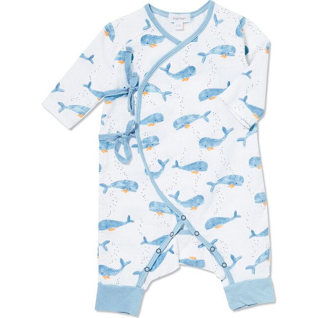 Muslin Wrap Coverall, Blue Whale - Angel Dear Rompers | Maisonette