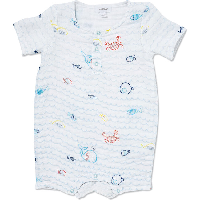 Muslin Henley Shortall, Little Fishies - Onesies - 1