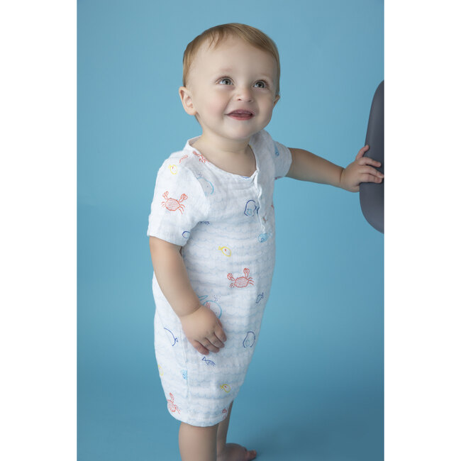 Muslin Henley Shortall, Little Fishies - Onesies - 2